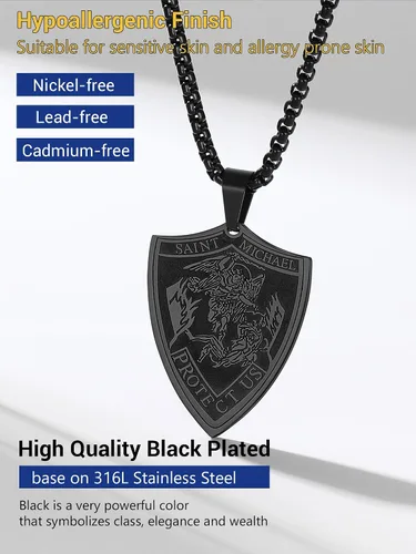 Miniatura 5 de Prosteel. - Collar con dije y cadena de San Miguel Arcángel, joyería religiosa católica.
