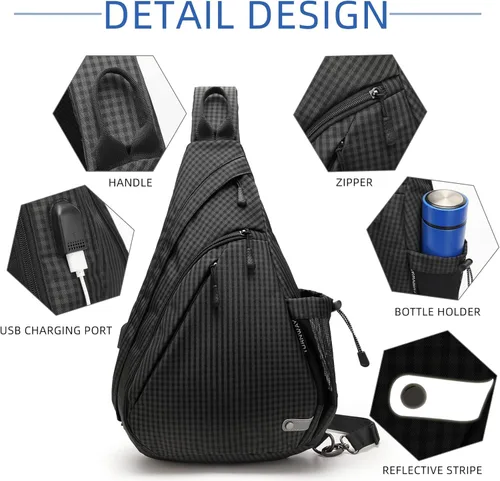 Miniatura 4 de TurnWay - Bolsa bandolera impermeable, bolsa cruzada, bolsa al hombro, con puerto de carga USB para viajes, senderismo, ciclismo, campamento Negro