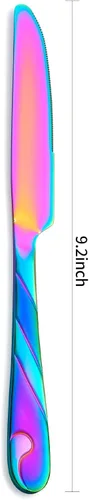 Miniatura 2 de Juego de cuchillos de cena arcoíris, cuchillo de carne arcoíris brillante de acero inoxidable para mesa, juego de 6 cuchillos de 23.37 cm