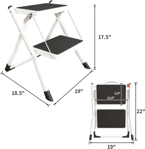 Miniatura 2 de Taburete plegable de 2 escalones con base antideslizante y pedal ancho, ligero y resistente taburete portátil de 330 libras para cocina, despensa