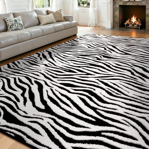 Miniatura 28 de YIHOUSE Alfombras de leopardo de 6 x 9 pies, alfombra suave de felpa lavable de pelo alto y bajo, antideslizante, no desprende pelusa, alfombra