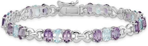 Miniatura 4 de Pulsera maciza de plata de ley 925 rodiada con amatista y topacio azul, Plata de ley, Amatista