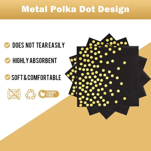 Miniatura 4 de Black Gold Paper Plates and Napkins-100 PCS-50 x 7''Dessert Plates & 50 x 6.5''Napkins,Gold Dots Paper Plate Party Supplies,for Azul Dorado