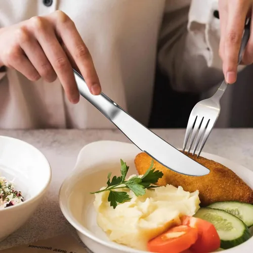 Miniatura 9 de Herogo Juego de cubiertos de acero inoxidable resistente, 20 piezas de cubiertos elegantes para 4, vajilla moderna para el hogar, restaurante, boda