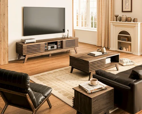 Miniatura 2 de AODK Soporte de TV de 59 pulgadas para televisores de 55/60/65 pulgadas, moderno centro de entretenimiento acanalado de mediados de siglo