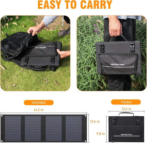 Miniatura 4 de Panel solar portátil de 40 vatios para estación de energía portátil de 100W~200W, cargador solar plegable con salida DC de 12-15V (11 conectores)
