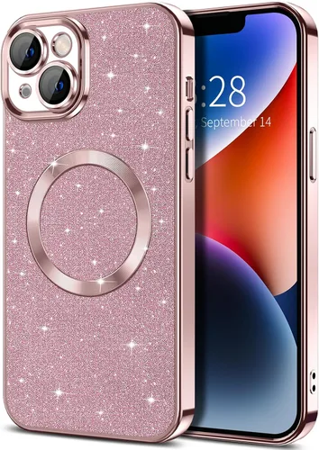 Miniatura 25 de Hython Funda para iPhone 13 Pro Max con purpurina, fundas magnéticas transparentes para teléfono con protector de lente de cámara
