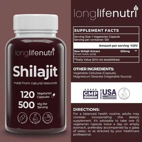 Miniatura 2 de Shilajit Extracto puro del Himalaya de 500 mg con 15% de ácido fúlvico 500 mg – 120 cápsulas vegetarianas, suministro para 4 meses, suplemento
