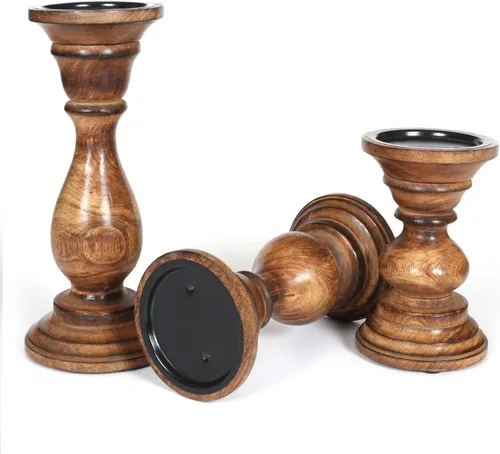 Miniatura 14 de Juego de 3 portavelas de pilar de madera hecho a mano, ideal para velas LED y pilares, regalo para bodas, Navidad, fiestas, hogar, spa, reiki