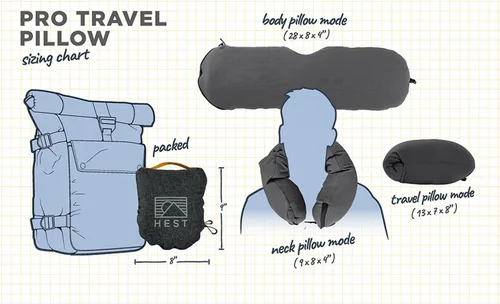 Miniatura 2 de HEST Pro Almohada de viaje - Almohada cervical, corporal y pequeña de 3 en 1 - Diseño portátil y compacto - Espuma viscoelástica con funda lavable