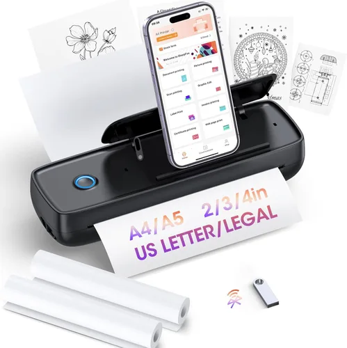 Impresora portátil sin tinta inalámbrica para viajes, soporte de papel térmico A4 y A5, 8.5 x 11 pulgadas, carta de EE. UU. y legal, compatible con