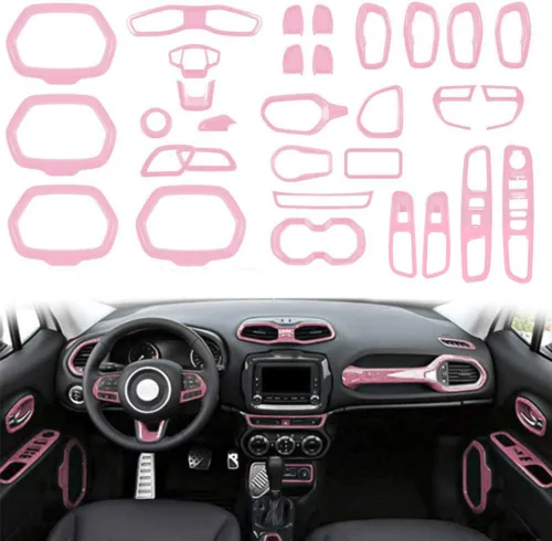 Miniatura 12 de Juego de 31 piezas de decoración interior de automóvil, accesorios de decoración para Jeep Renegade 2015-2018 (negro)