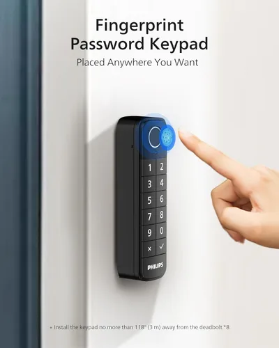 Miniatura 3 de Philips Teclado inalámbrico de huellas dactilares, solo funciona con Philips WiFi Retrofit Lock DDL230X-10HW y DDL230X-1HWP, código PIN