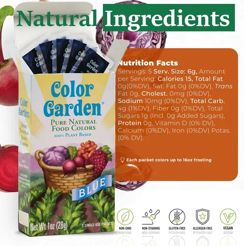 Miniatura 3 de Color Garden Colorante alimentario natural puro, azul, 5 unidades de 1 onza Colorante alimenticio líquido a base de plantas, vegano, no tóxico