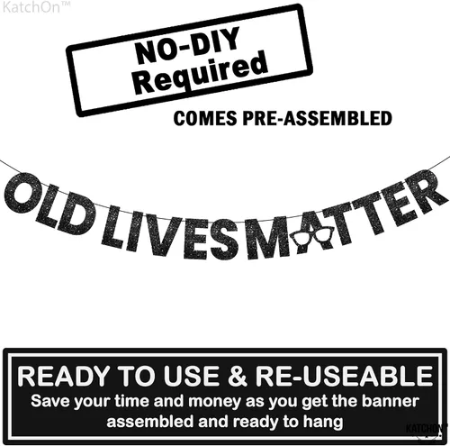 Miniatura 2 de KatchOn, Cartel Black Old Lives Matter – Brillantina, 10 pies Old Lives Matter Black para decoraciones de fiesta de jubilación para hombres Old