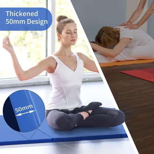 Miniatura 2 de ZENOVA Tapete de yoga plegable, tapete de gimnasia de 2 pulgadas de grosor para hombres y mujeres, tapete de gimnasio con asa para yoga, pilates