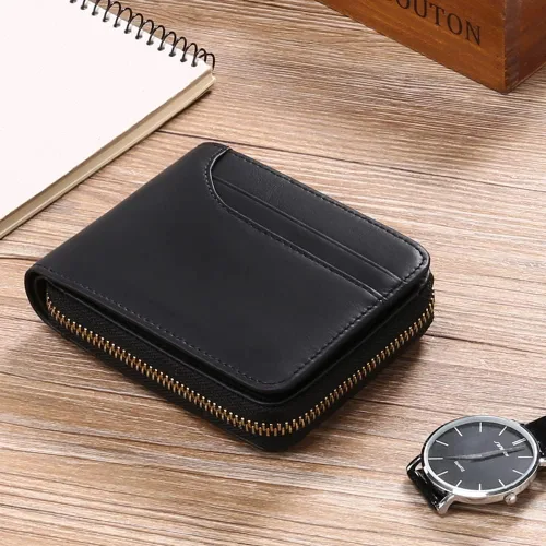 Miniatura 5 de Carteras GOIACII para hombres de cuero genuino con bolsillo frontal RFID con cierre de cremallera Bifold con tarjetero RFID, Zip Around, Bifold