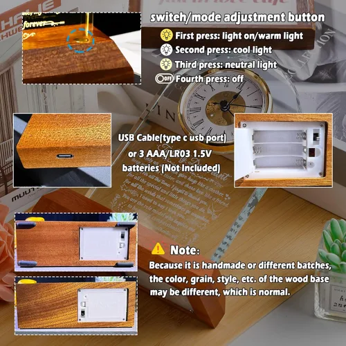 Miniatura 4 de Arikyrist Regalos para Tía de Sobrina y Sobrino con Base de Madera con Luz, Reloj de Cristal Significativo para Tía, Regalos de Cumpleaños, Regalos