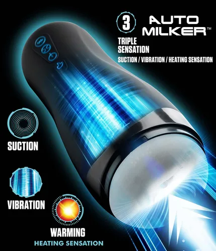 Miniatura 2 de LoveBotz Auto Milker 15X - Masturbador masculino exprimidor con triple sensación, vibración de calentamiento para apretar, juguete de placer sexual