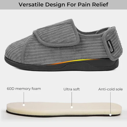 Miniatura 3 de HomeTop Pantuflas de pana para mujer, cómodas, ajustables, con velcro y espuma viscoelástica, para interiores, con espalda cerrada, para pies