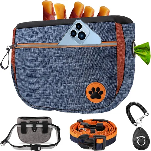 Bolsa grande de 7 tazas para golosinas para perros con clicker, bolsas para entrenamiento de mascotas, bolsa de cierre automático cruzado,