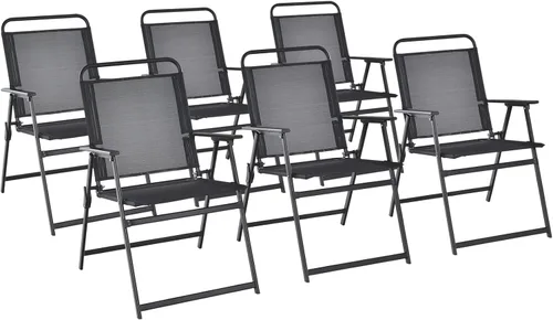 Miniatura 11 de Tangkula Juego de 2 sillas plegables para exteriores, sillas de comedor de patio con asiento de tela transpirable y reposabrazos acogedores, marco