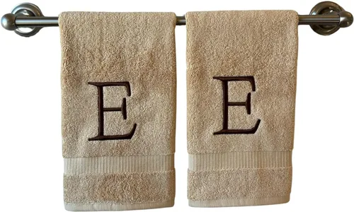 Miniatura 180 de Toalla de mano con inicial beige para baño, toalla bordada decorativa de calidad de hotel de lujo con monograma para tocador, spa, certificado