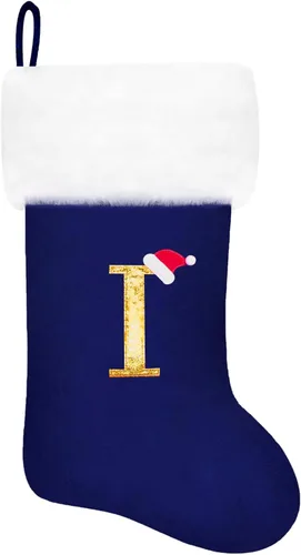 Miniatura 97 de Calcetines de Navidad bordados de 20 pulgadas con monograma, terciopelo negro con puño de felpa blanca supersuave, adornos clásicos para decoración