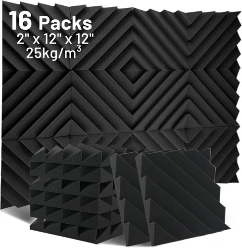 Focusound Paquete de 16 paneles de espuma a prueba de sonido, paneles de espuma acústica de 2 x 12 x 12 pulgadas para pared, paneles de cuña