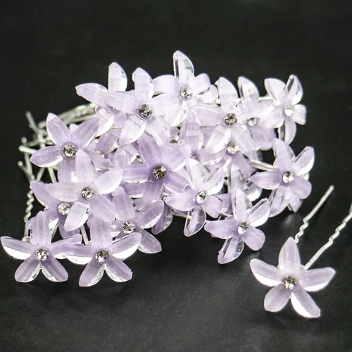 30 horquillas para el pelo de novia de boda con flores moradas, clip de cabeza de novia, pasadores de pelo con diamantes de imitación de cristal,