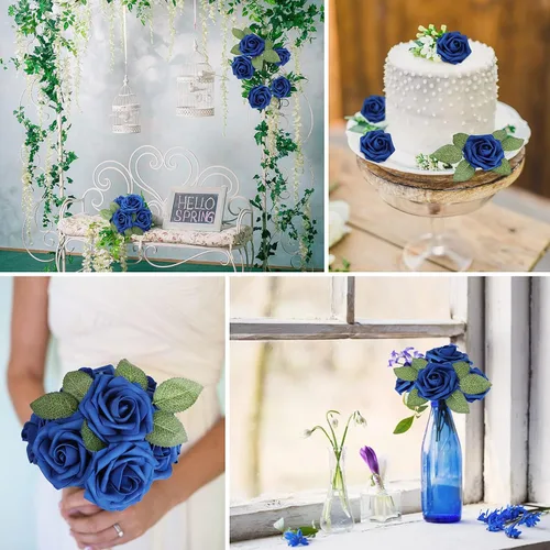 Miniatura 4 de AmyHomie 25 rosas artificiales de aspecto real con tallo para ramos de boda, centros de mesa, arreglos, fiestas, baby shower, día de San Valentín