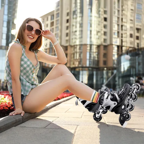 Miniatura 2 de METROLLER Patines en línea para niñas y niños, mujeres, hombres, 4 tallas ajustables, patines en línea con ruedas que se iluminan, patines Negro