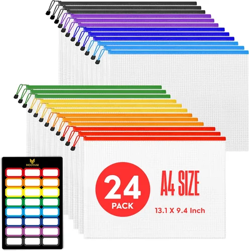 24 bolsas de malla con cremallera A4 (13.1 x 9.4) pulgadas, tamaño carta, impermeables, reutilizables, con cremallera, para almacenamiento de juegos