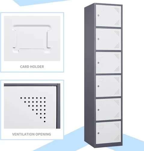 Miniatura 6 de MIIIKO Gabinete de casillero de 6 puertas, gabinete de casilleros de almacenamiento con llaves, gabinete de casillero con cerradura para empleados