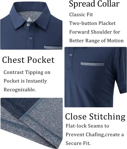 Miniatura 58 de V VALANCH Polo de golf de manga corta para hombre, estilo casual, con cuello que absorbe la humedad