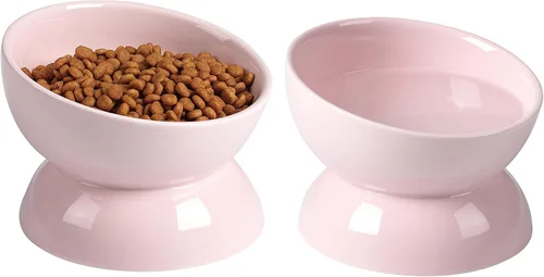 Miniatura 21 de ABRUTY Cuenco de agua para gatos, cuencos elevados de cerámica de 16 onzas, plato de comida para mascotas inclinado y elevado en 15°, antivómito