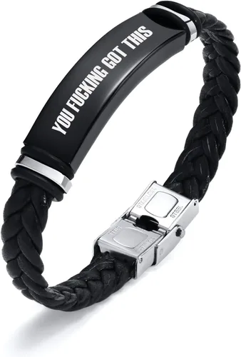 Miniatura 18 de Pulsera de cuero para hombre, regalo de sobriedad para hombre: cita inspiradora/versículo bíblico grabado, pulsera trenzada negra para hombre
