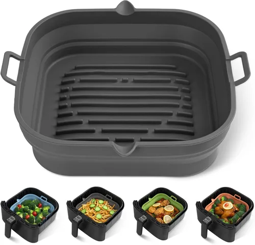 Miniatura 11 de [Paquete de 2] Forros cuadrados de silicona para freidora de aire – Cesta reutilizable para freidora de aire – Olla fácil de limpiar para freidora