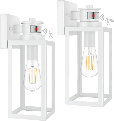 Miniatura 9 de Paquete de 2 luces para exteriores con sensor de movimiento, lámparas de pared actualizadas del atardecer al amanecer, luces de pared con sensor