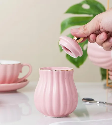 Miniatura 6 de CLAY TONIC- Juego de tazas de té y café de porcelana fina púrpura de 8 oz, tazas y platillos, con tetera, azucarero, jarra para crema, cucharaditas