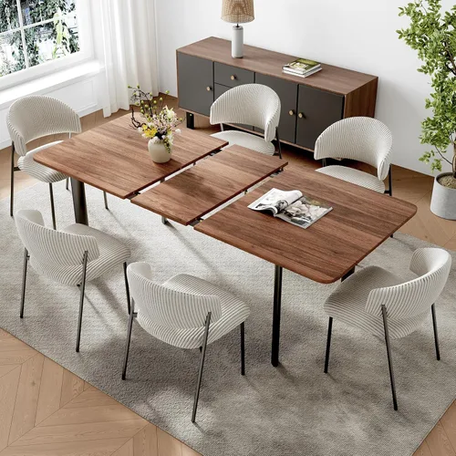 Miniatura 15 de HIPIHOM Juego de mesa de comedor extensible de 63 a 78.7 pulgadas para 6, mesa de cocina moderna con 6 sillas de comedor para 4 a 6 personas, mesa