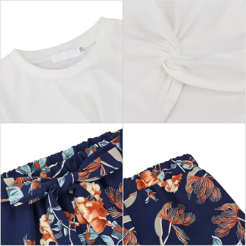 Miniatura 5 de Huanye Conjunto de 2 piezas para niñas de manga corta y pantalones cortos con lazo frontal