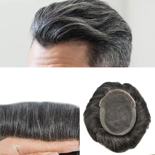Miniatura 41 de Tupé para hombre, cabello humano real, suave encaje suizo frontal, tupé para hombres, sistema de cabello, extensiones capilar para hombre