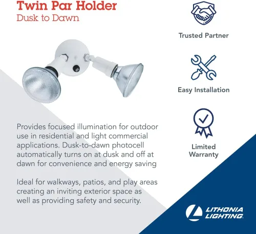 Miniatura 3 de Lithonia Lighting OFTH 300PR 120 P WH-M12 - Soporte ajustable doble PAR con atardecer a amanecer, 120 voltios, 300 vatios, color blanco