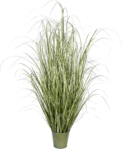 Miniatura 8 de Vickerman Everyday - Hierba verde artificial abigarrada de 24 pulgadas con maceta de hierro, decoración de plantas de césped sintético, acento
