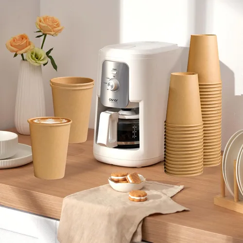 Miniatura 5 de Clawsoff Paquete de 180 tazas de papel de 12 oz, tazas de café desechables de papel kraft marrón de 12 oz, tazas de papel no blanqueadas