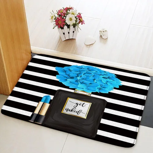 Miniatura 2 de Alfombra de baño negra con diseño de flores y flores, para niña, mujer, pintalabios, encantadora, alfombra de baño, alfombra de ducha, dormitorio
