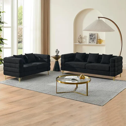Miniatura 10 de mikibama Juego de sofá Teddy de lujo para sala de estar, muebles de decoración moderna, sofá seccional, sofá de 3 plazas y loveseat con 5 almohadas