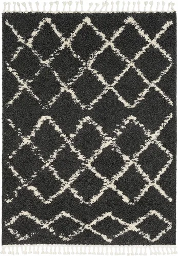 Miniatura 38 de Hauteloom, Duncans - Alfombra de estilo granja de pelo mullido para sala y dormitorio, con borlas - Beige, carbón, gris - 2 pies 7 pulgadas x 7 pies