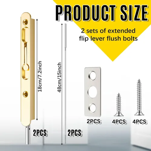 Miniatura 2 de Blulu 2 piezas de perno empotrado de palanca abatible extendida de 18 pulgadas para puerta doble, accesorios para cerraduras de puerta francesa